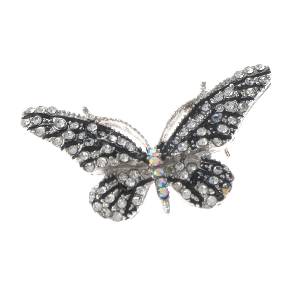 Silver Tone Alloy Metal Crystal Butterfly Brooch With Rhinestone P1173-SCL