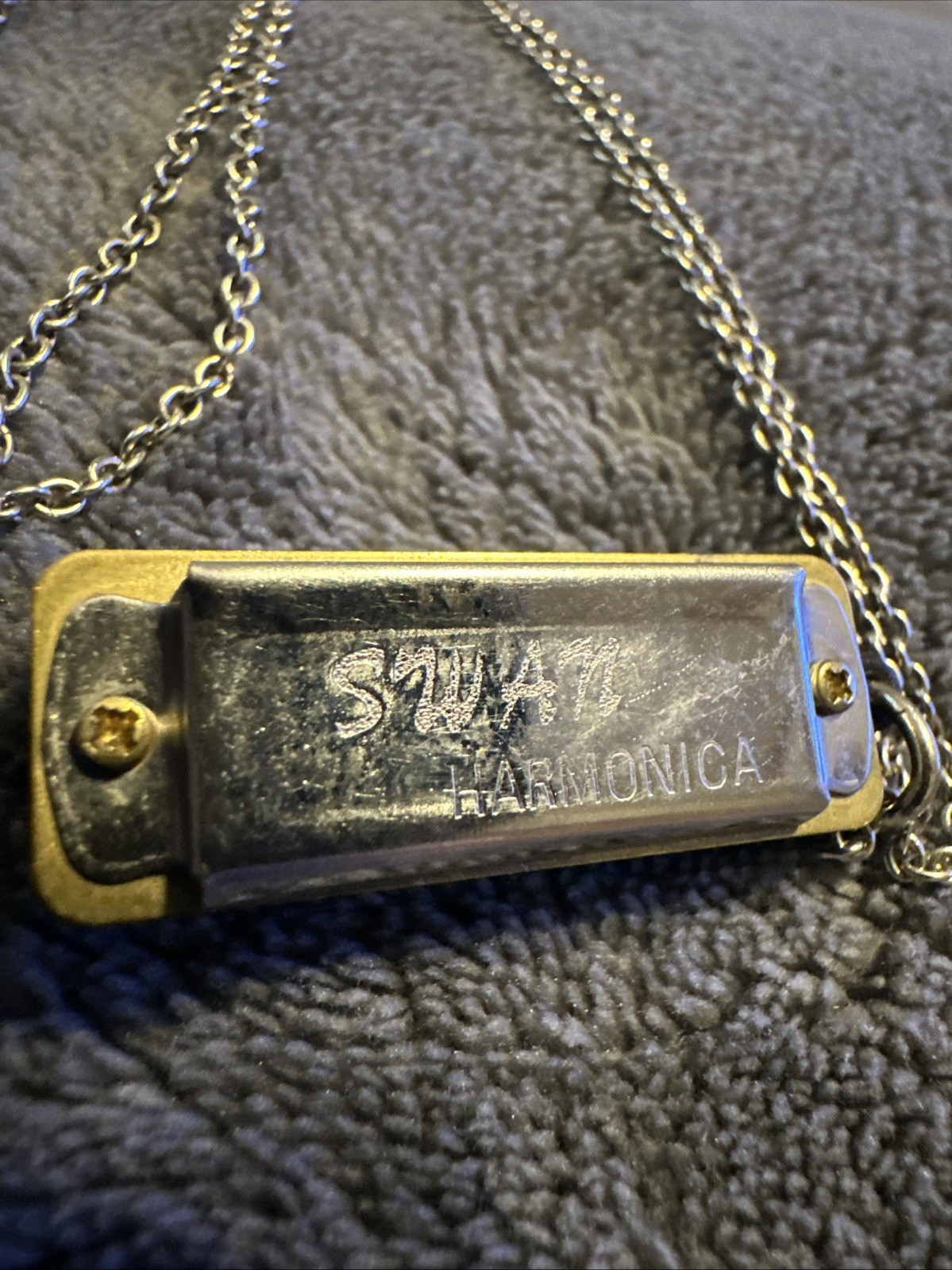 Miniature Vintage-SWAN-Harmonica Pendant on Necklace Chain Music Charm🔥🔥🔥
