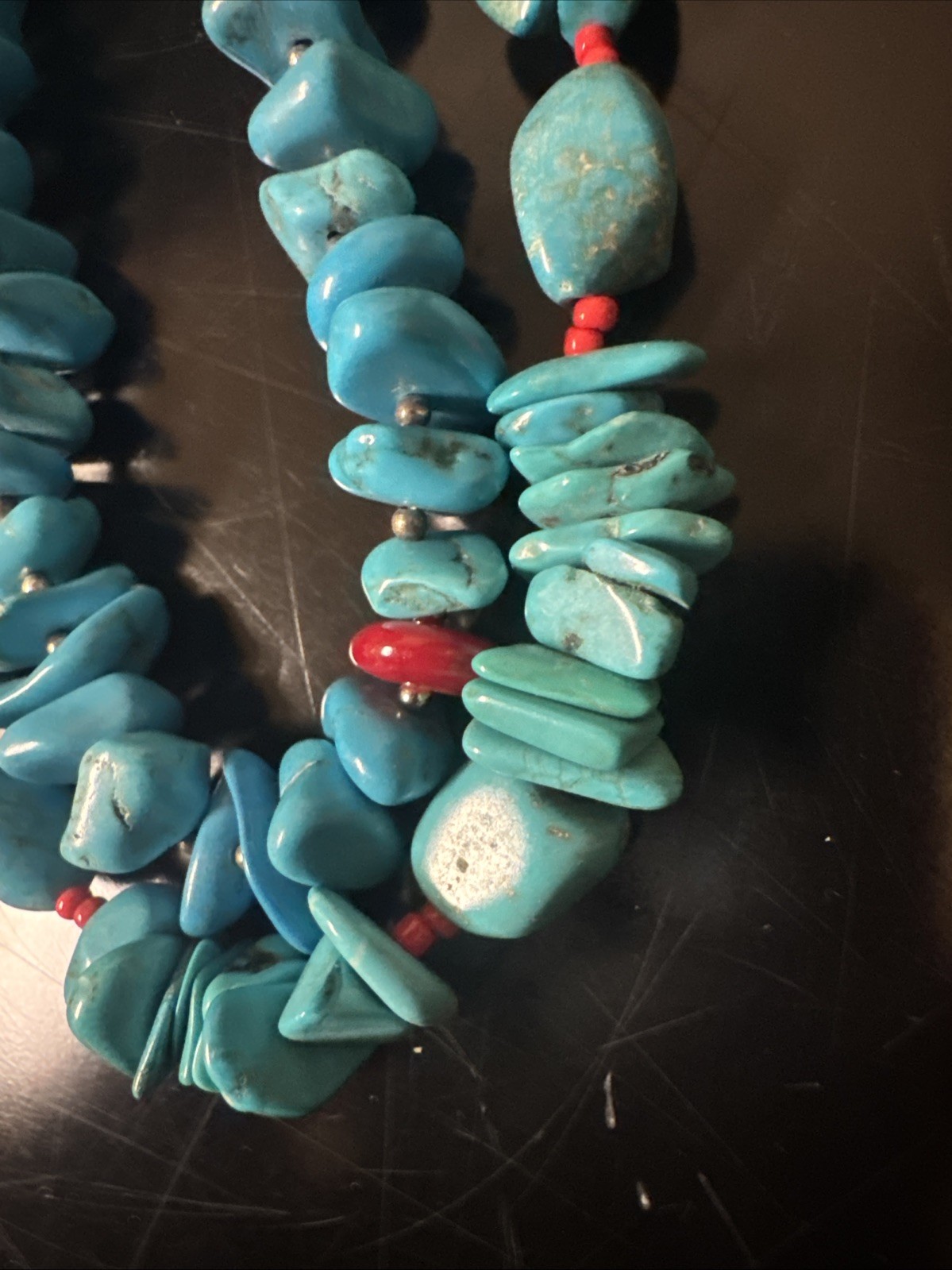 Block Turquoise Double Stained Necklace