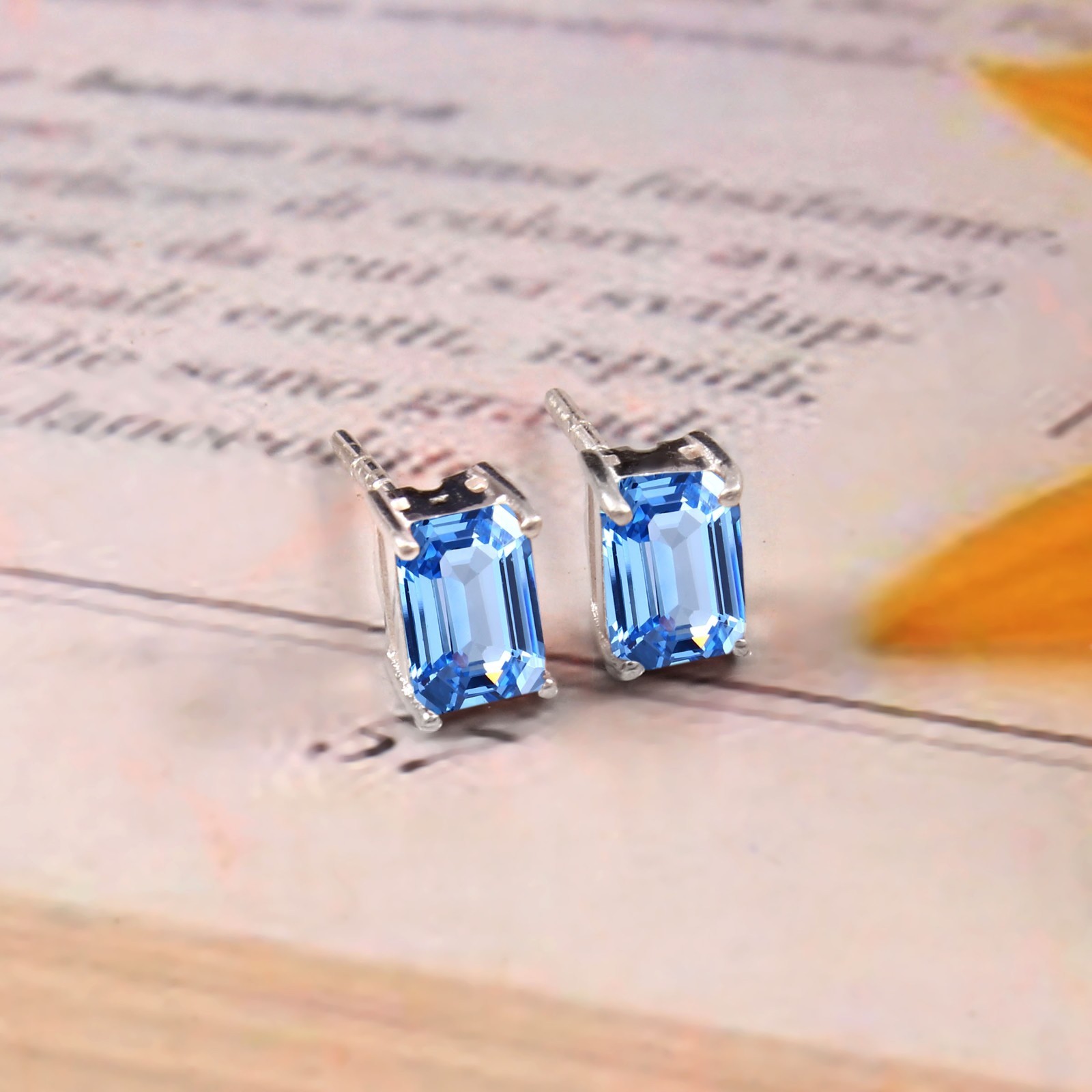 Ceylon Blue Spinel Radiant Cut Gemstone, 925 Sterling Silver Studs Birthday Gift