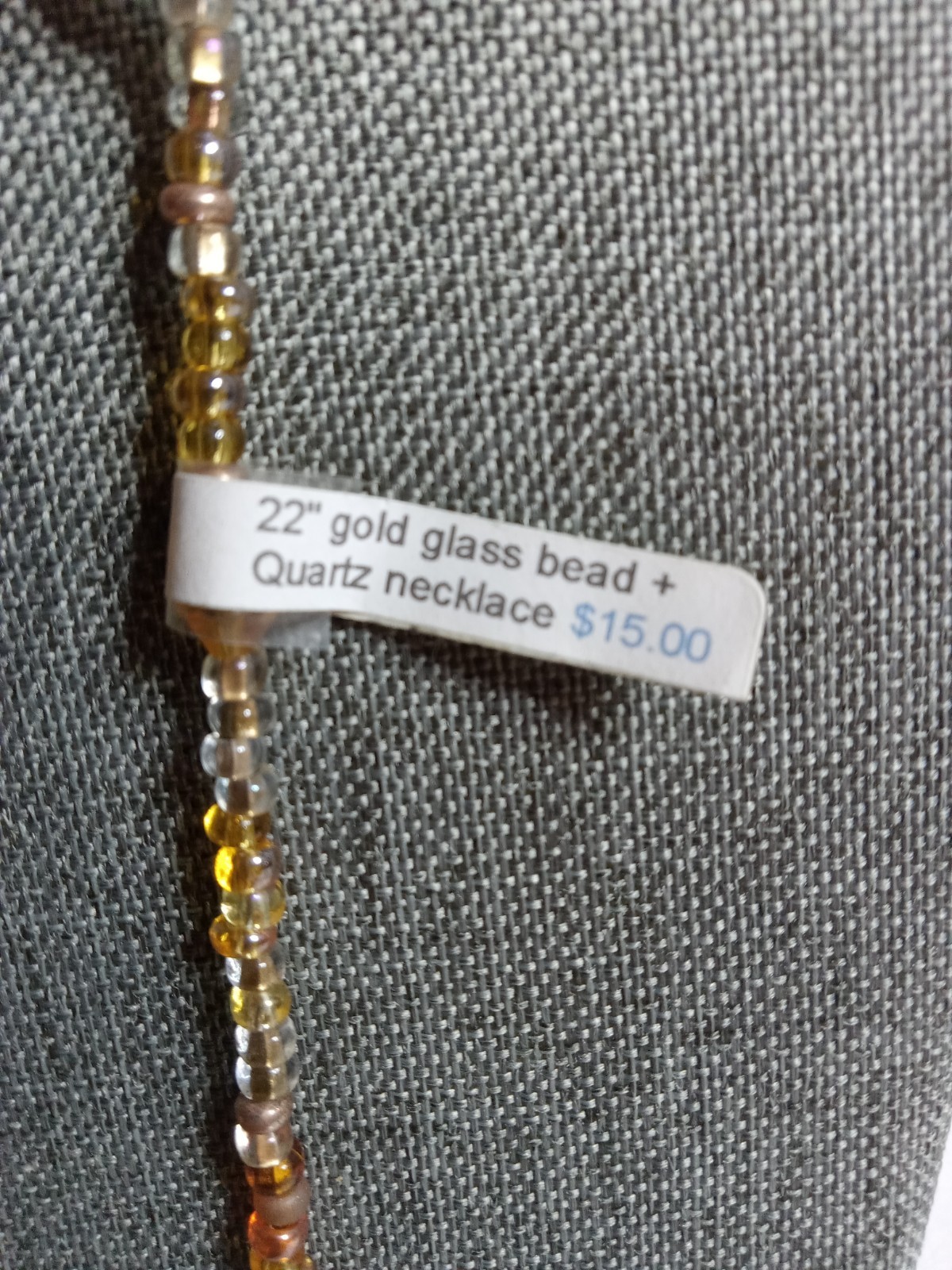 NWT Elegant 22 Inch Gold Glass Bead & Quartz Necklace Jewelry Gift For Her