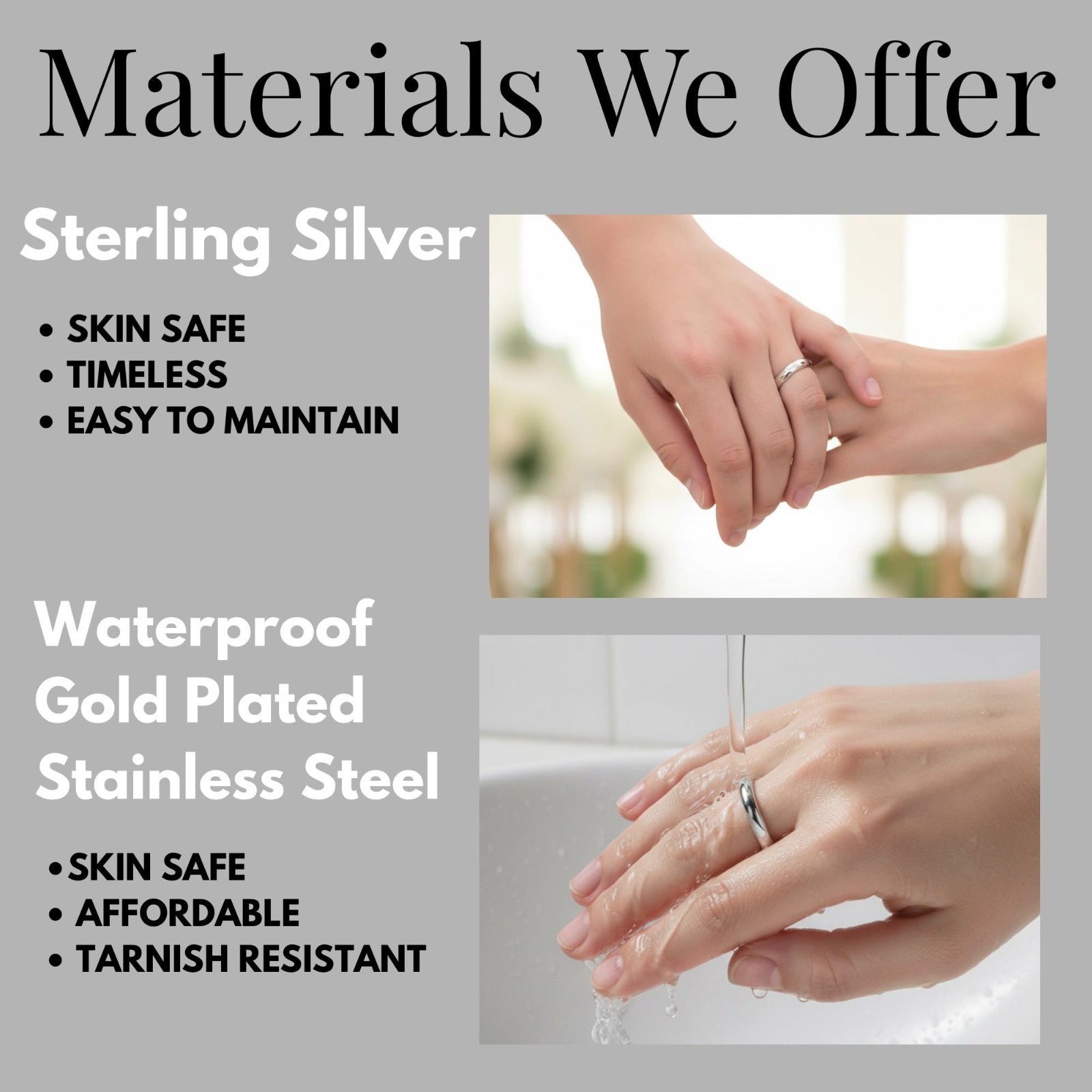Elegant 925 Sterling Silver Ring – 14K Gold Plated Waterproof Wedding Band – Sta