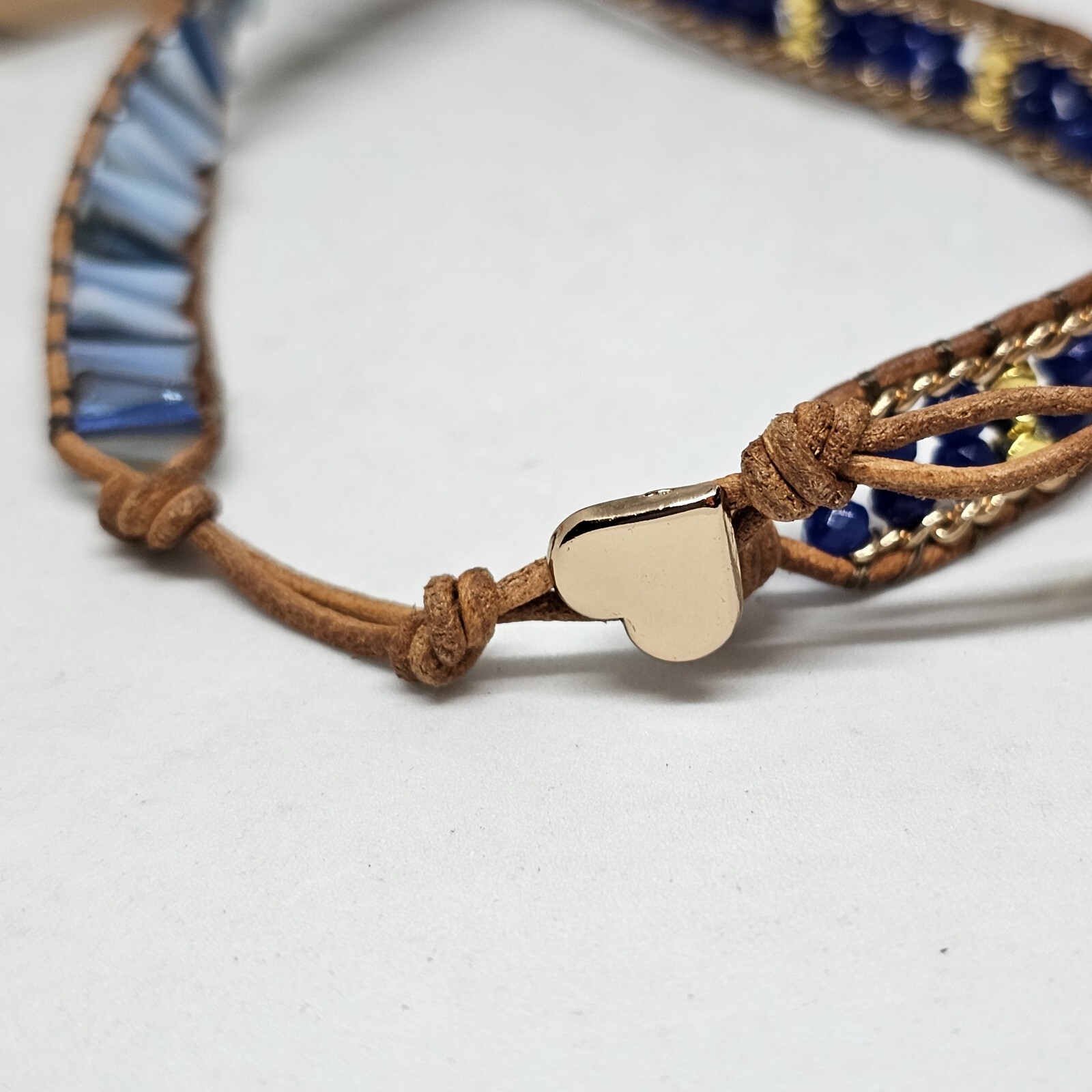 Blue Lapis Lazuli Tree of Life Bracelet Gold Crystal Braded Wrap Leather Boho
