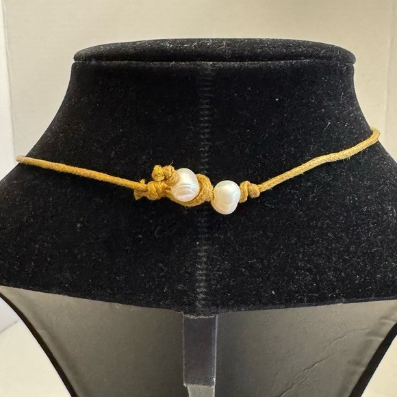 Natural Genuine Freshwater Pearls & Brown Leather Cord Necklace 18”