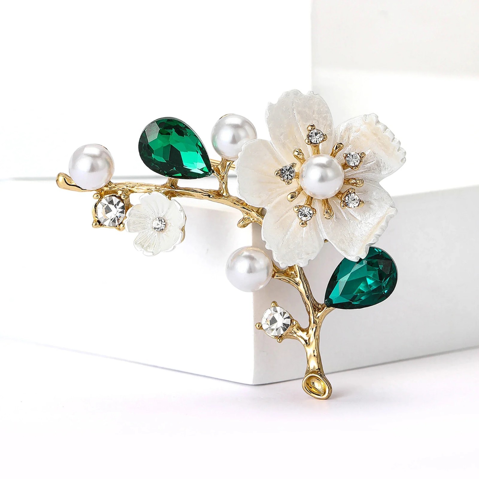 Rhinestone Plum Blossom Branch Pin for Women Pearl Plant Flower Office Party DIY