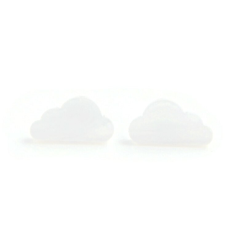 White Pearl Cloud Studs, Cute Celestial Stud Earrings, Fun Sky Weather Earrings