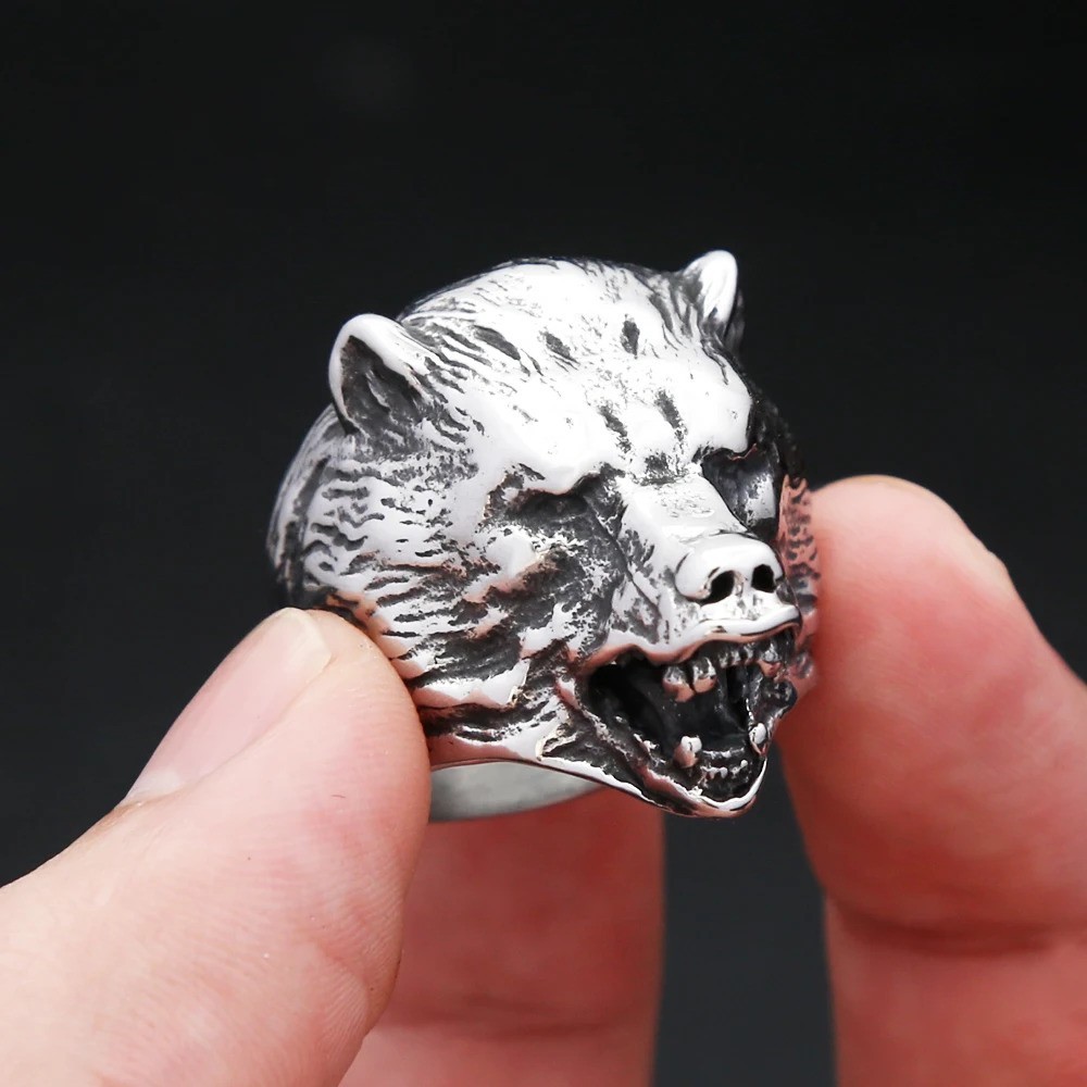 Roaring Bear Head Ring Stainless Steel Ring