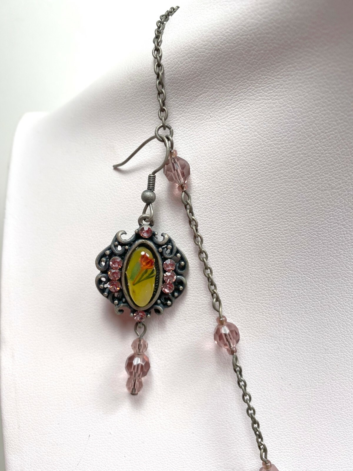 Flower Necklace Earring Set Jewelry Set Bridal Jewelry Purple Floral Vintage