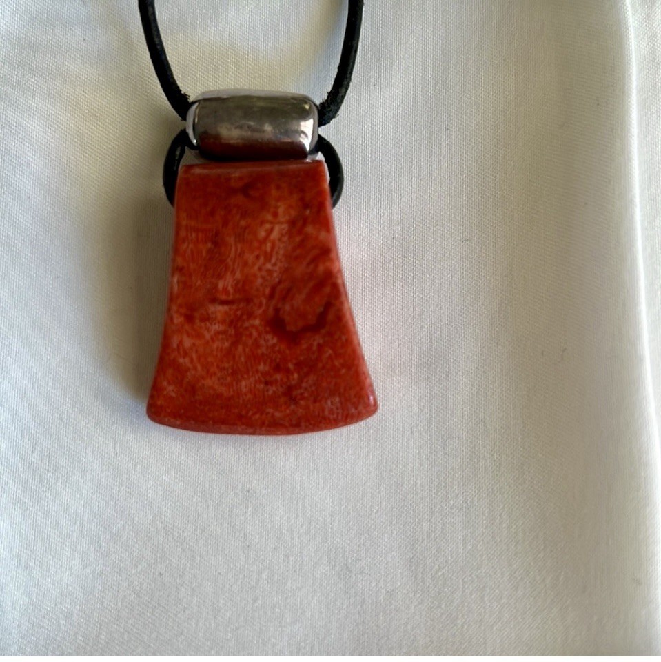 Silpada N0965 Cardinal Rule Sponge Coral Leather Cord 925 Sterling Necklace