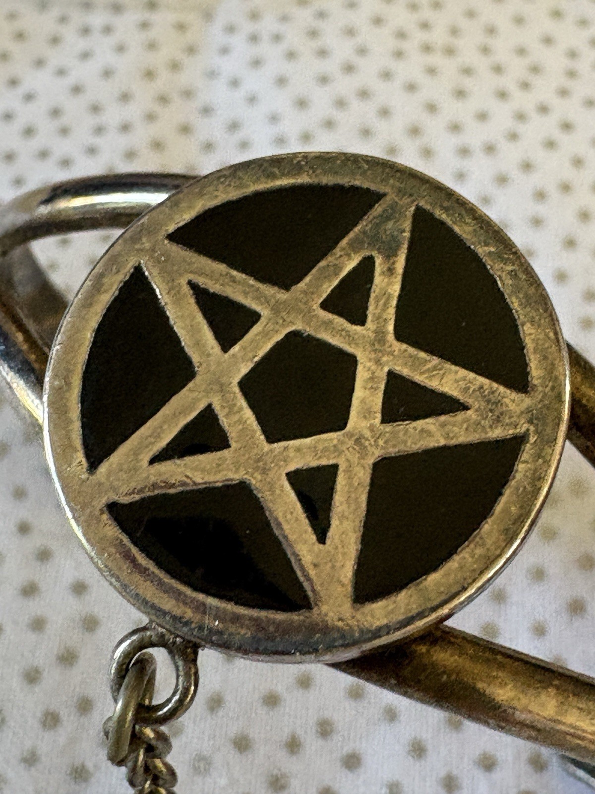 G & S 86 Silver Tone Pentagram Slave Chain Bracelet Attached Ring Size 10