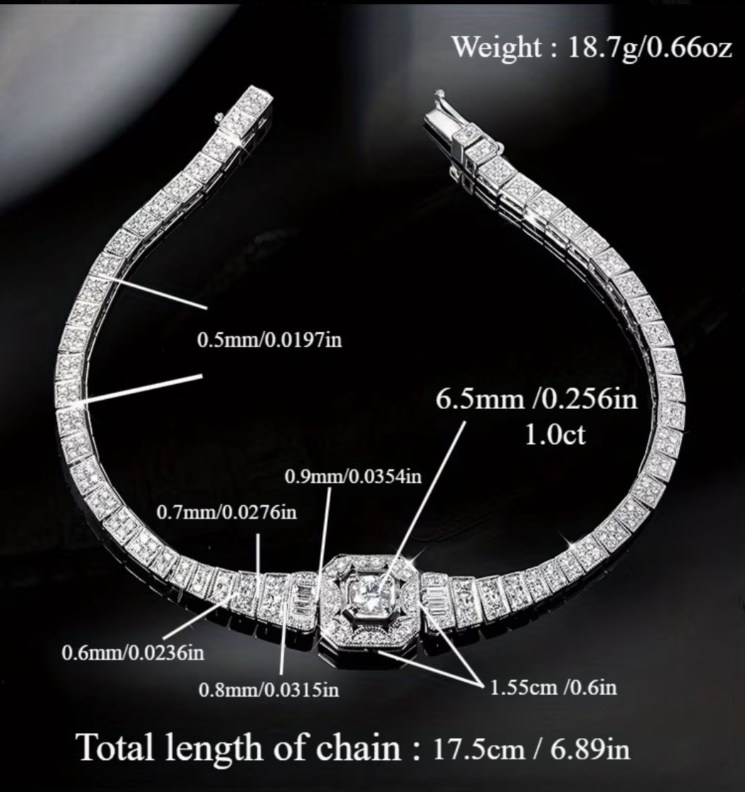 Silver Tennis Chain Bracelet 17.5 cm Round Main Stone 6.5 mm