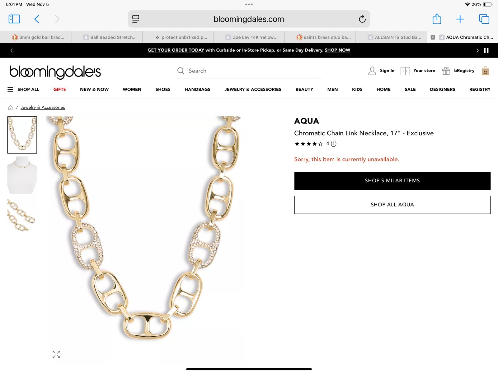 AQUA Chromatic Chain Link Necklace 17in. NWT RP $100