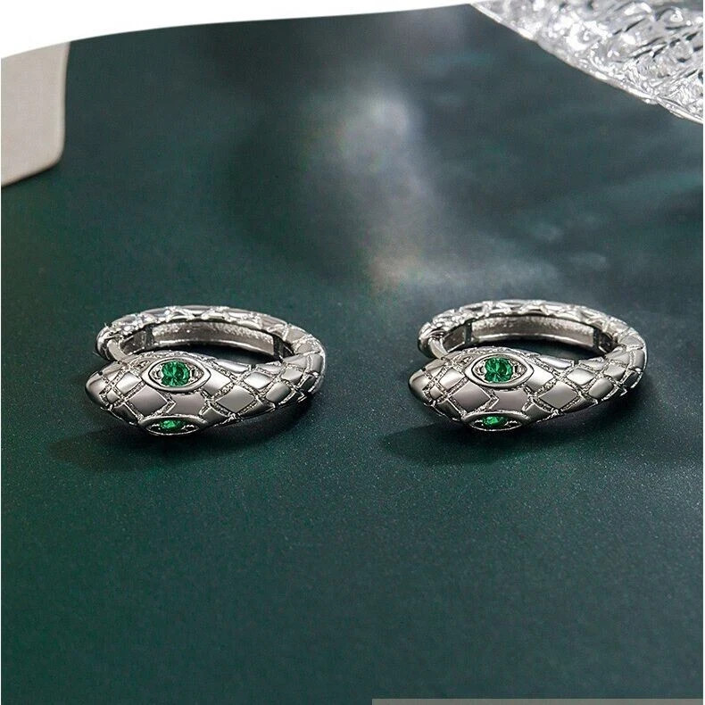 925 Sterling Silver Crystal Snake Hoop Earrings Jewellery Women Girls Gift.