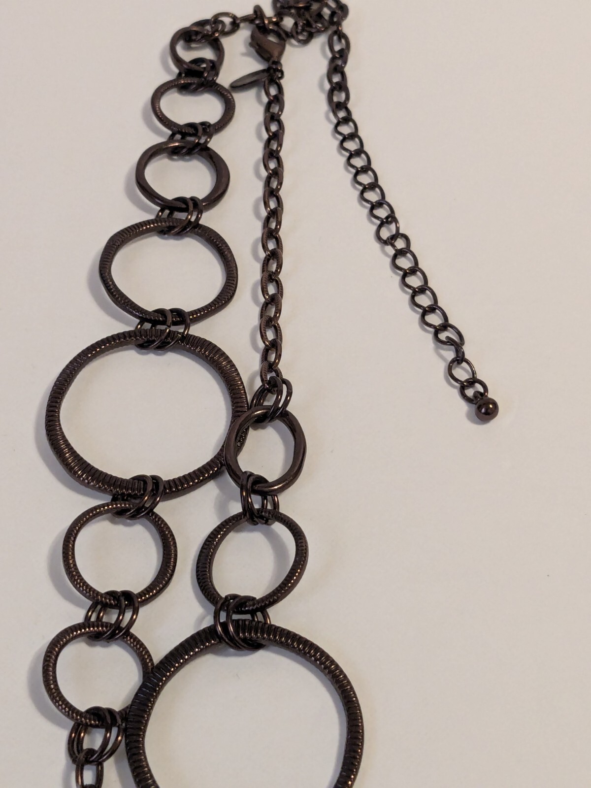 Lia Sophia Bronze Tone Textured Various Size Round Links Necklace. 30″. BOHO.