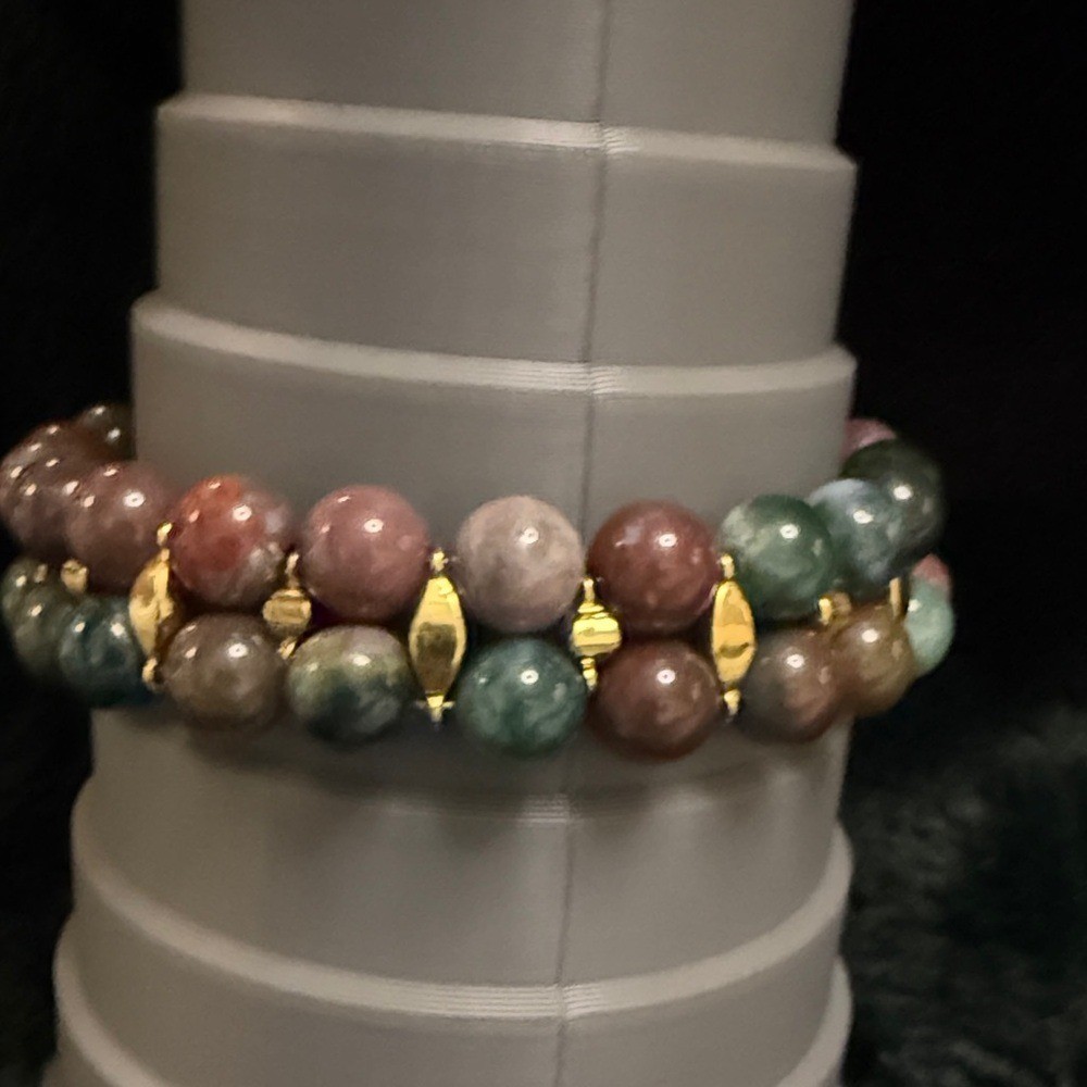 Gold Filigree Clasp Green & Red Agate Beaded Bracelet – Women Jewelry