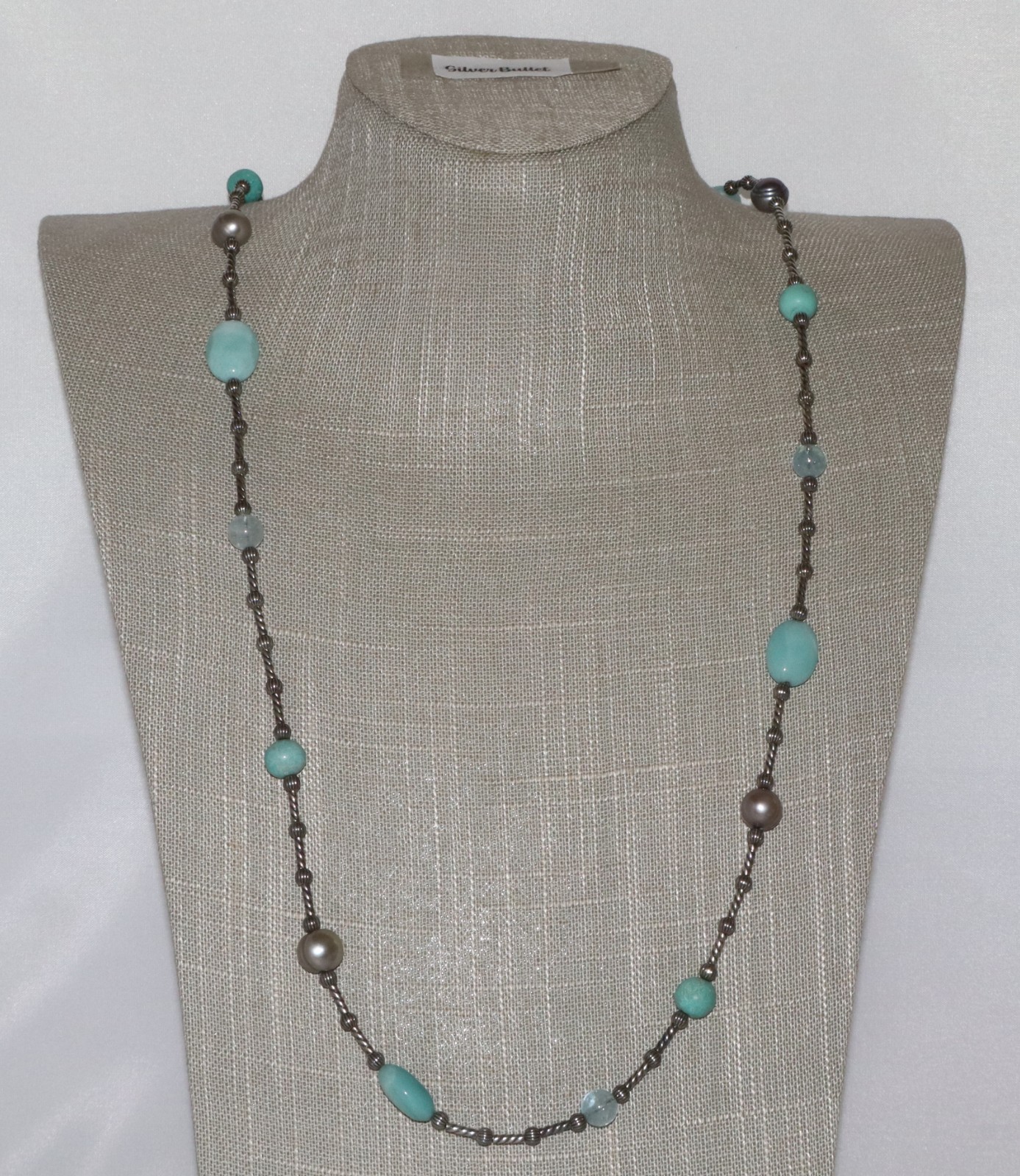 Carolyn Pollack Sterling Silver Amazonite, Aquamarine & Pearl Bead 36” Necklace