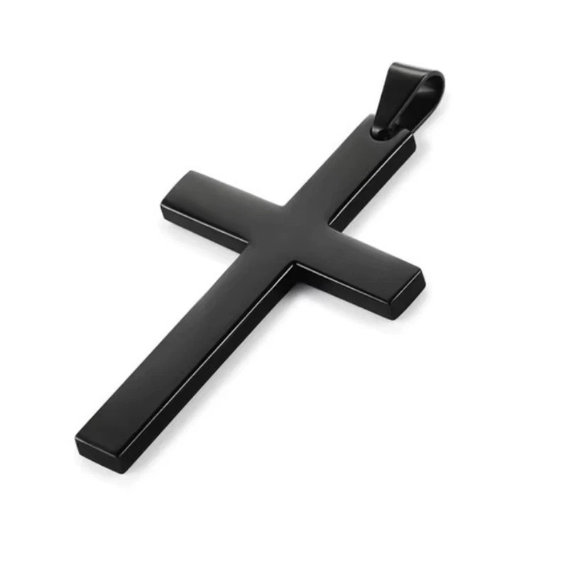 Men’s Cross Pendant Necklace Silver Chain Stainless Steel Figaro Necklace