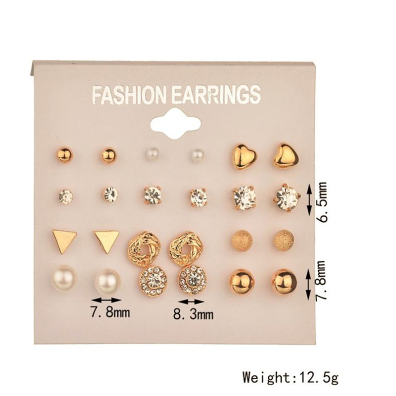 A Set Of 12 Pairs Different Style Ear Studs Earrings Allergy Free Wholesale UK