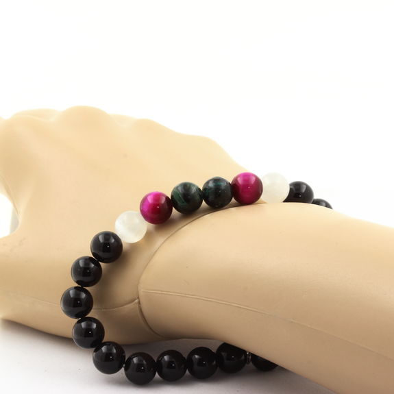 Emerald Bead Bracelet From Zambia + Selenite From Morocco + Tiger Eye Made