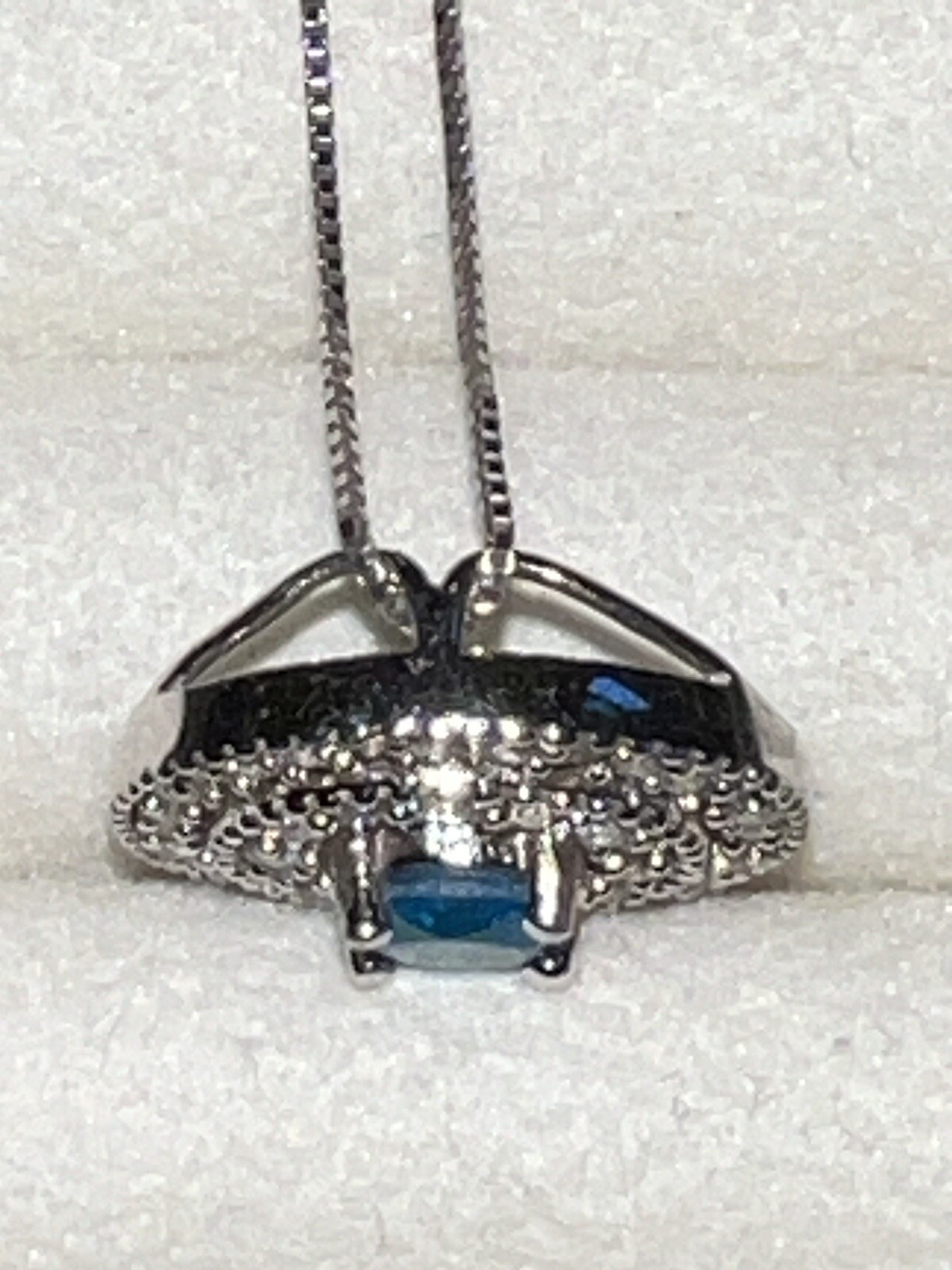 Neon Blue Apatite Pendant With Tiered White Zircon Halo 925 No Chain