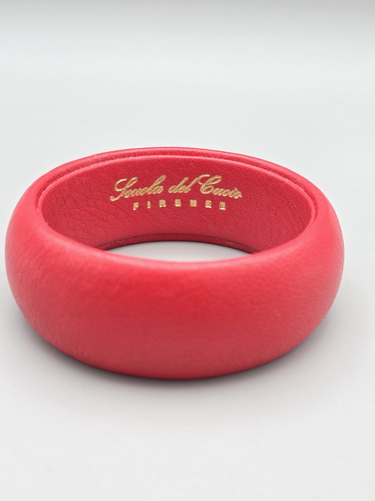 Scuola del Cuoio Genuine Red Italian Leather Wide Bangle Bracelet Made in Italy