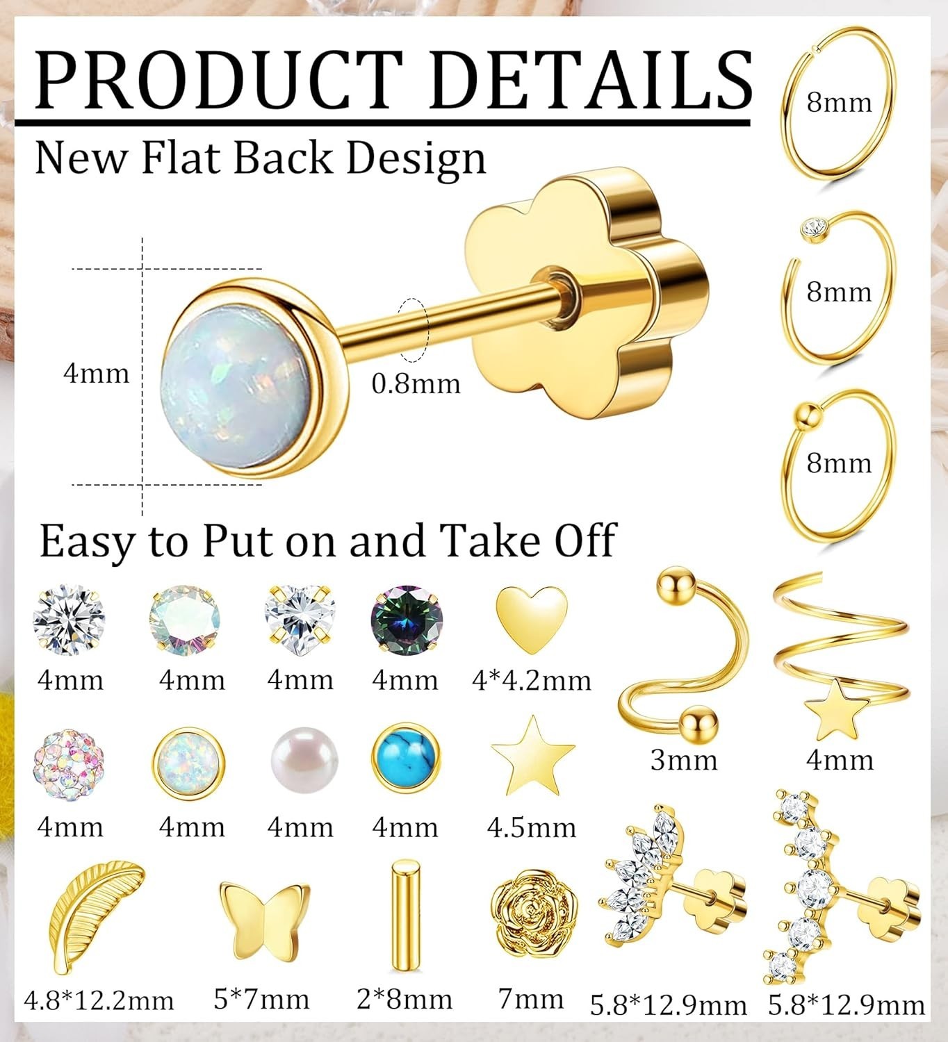 21 Pairs Surgical Steel Earrings Collection