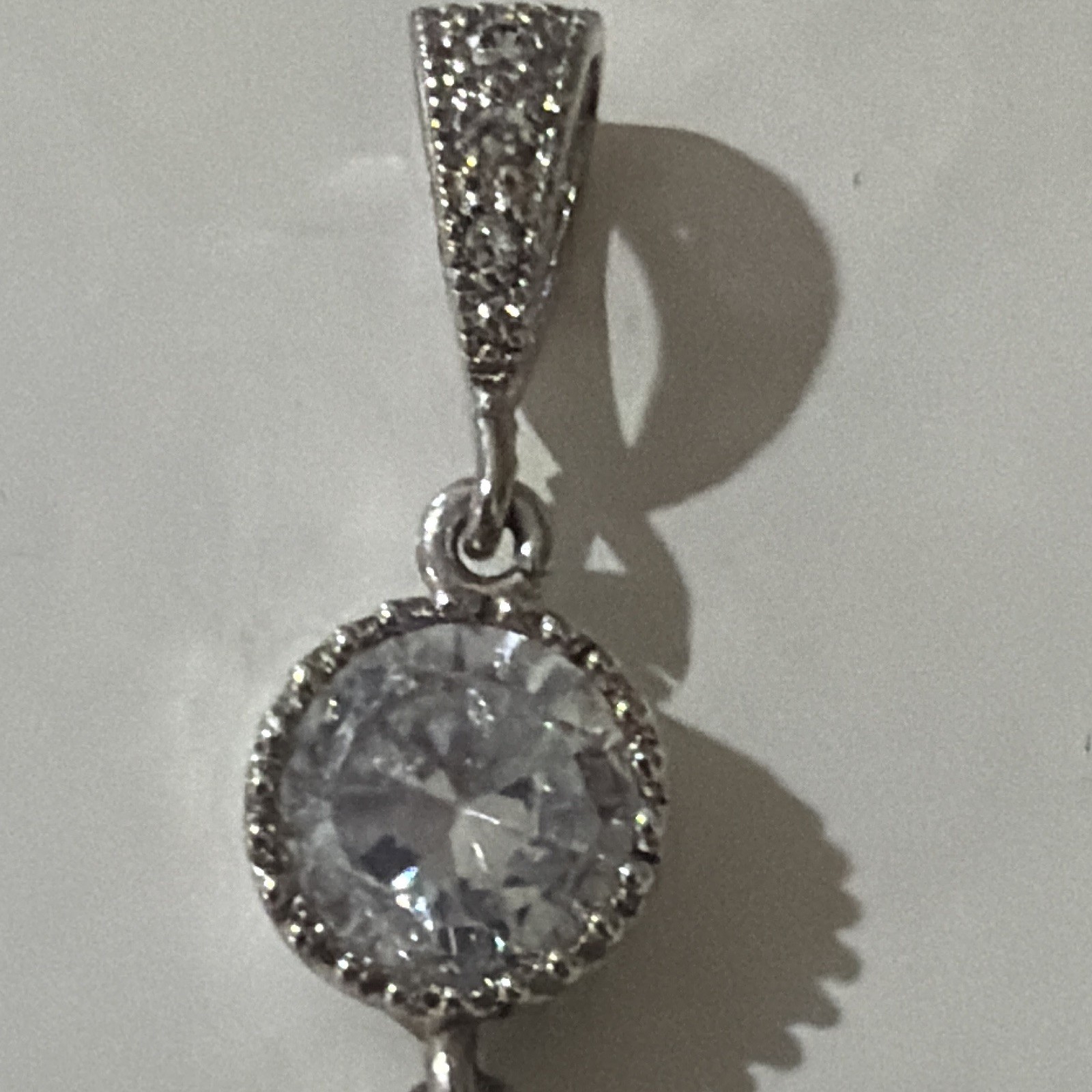 Silver Plated Clear Cubic Zirconia Teardrop Halo Charm Pendant, Pave Bail