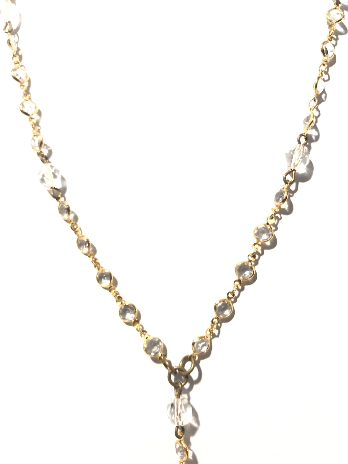 Women’s 16” Gold Tone Y-Drop Pendant Necklace W/ Acrylic Crystal Gems-Fashion.