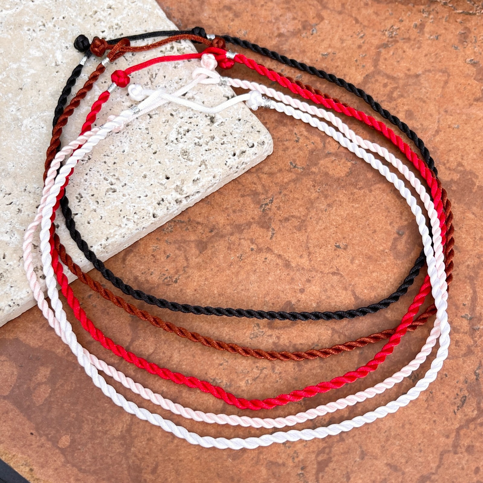 Black, Red, White, Pink Orange Satin Twisted 3mm Cord Necklace 16-18″ Adjustable