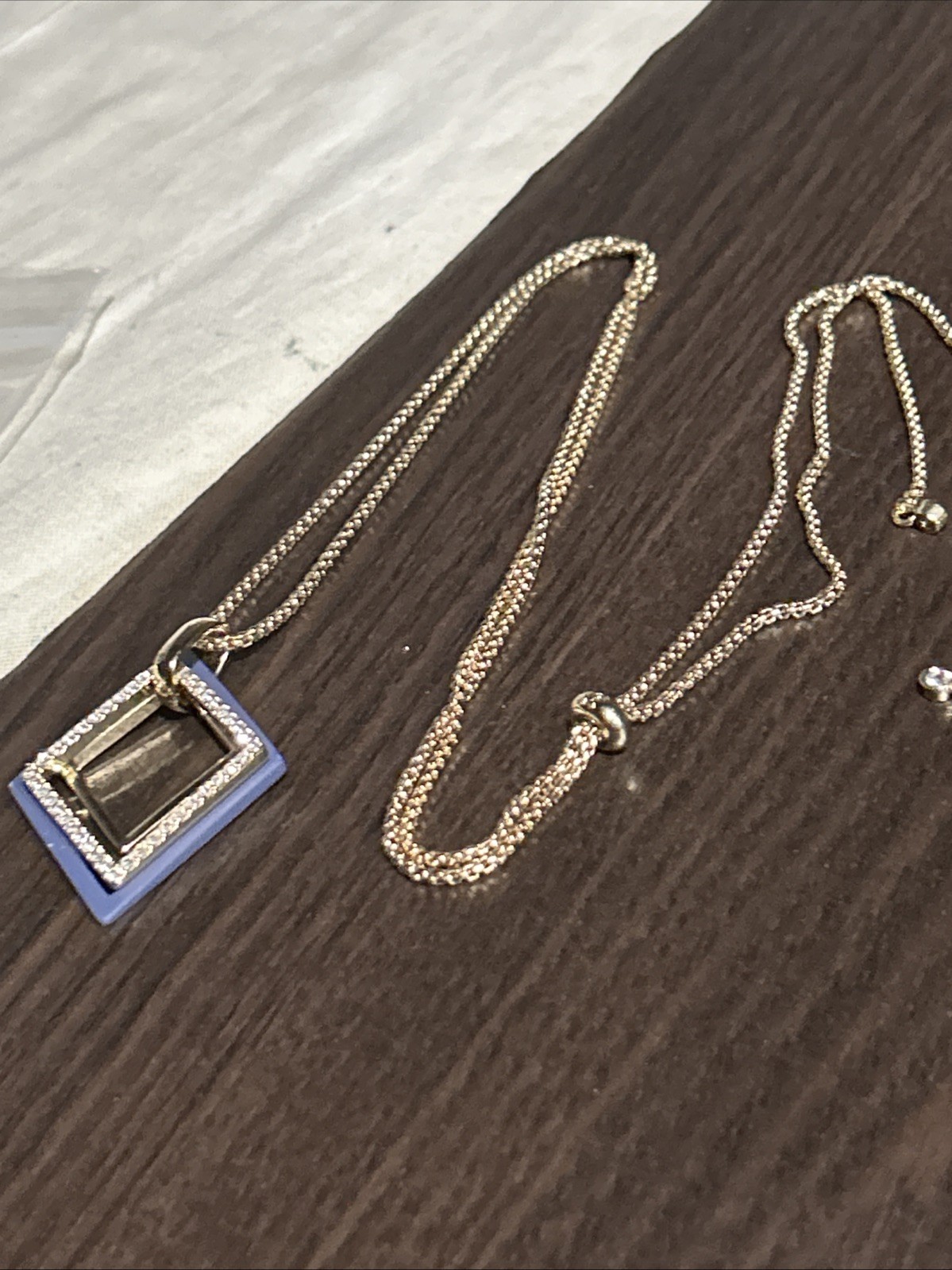 Karl Lagerfeld Stamped Navy Gold Plated Versatile Pendant Slide Necklace 36”