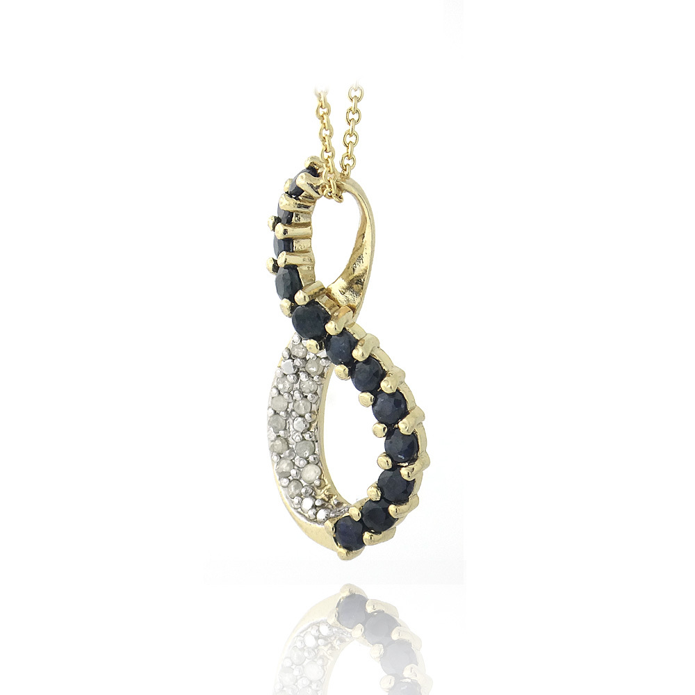 18K Gold over 925 Silver 1/8ct Diamonds & 1ct Sapphire Infinity Necklace, 18″