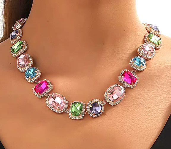 Various GEM Shape Pink Hues Round Oval Square JEWELS Betsey Johnson Necklace