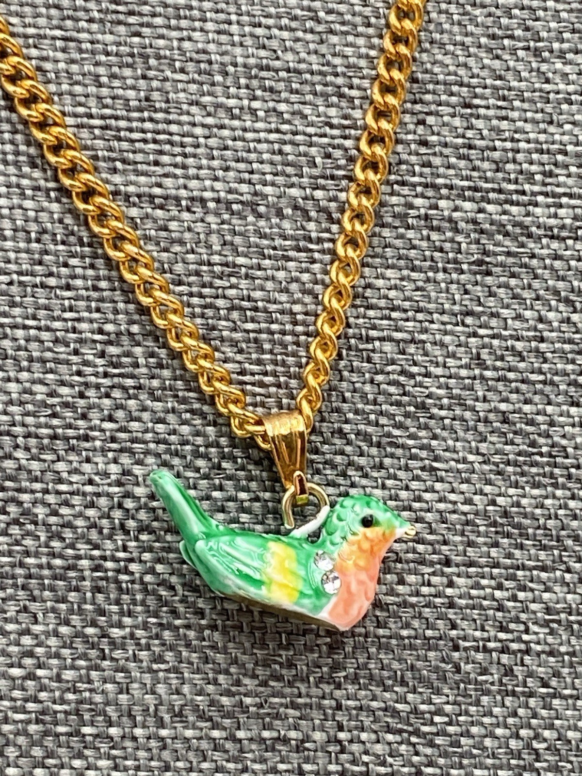 Enamel Ceramic Tiny Bird Green Pendant Necklace