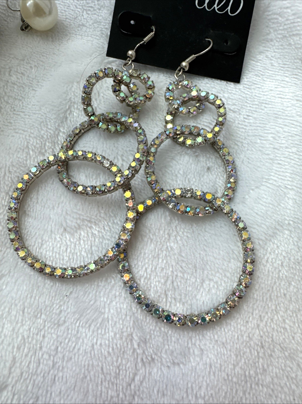 y2k 1990s STATEMENT Boho iridescent silver pearl glam career 8 pair Earrings Lot