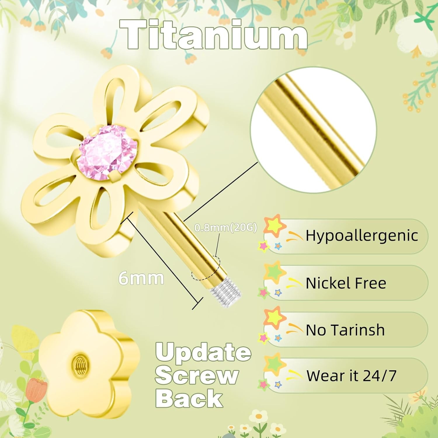 Hypoallergenic 14K Gold Earrings for Girls Women, Toddler Screw Back Baby Earrin