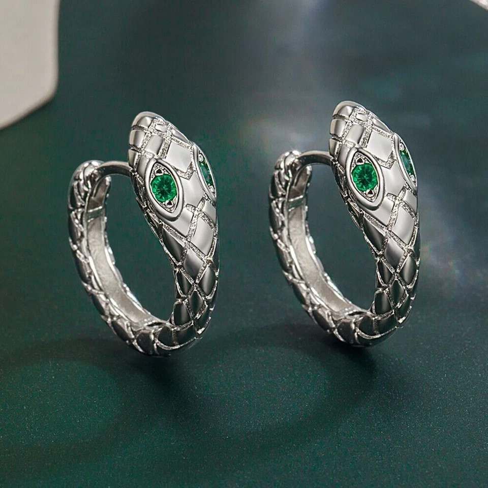 925 Sterling Silver Crystal Snake Hoop Earrings Jewellery Women Girls Gift.