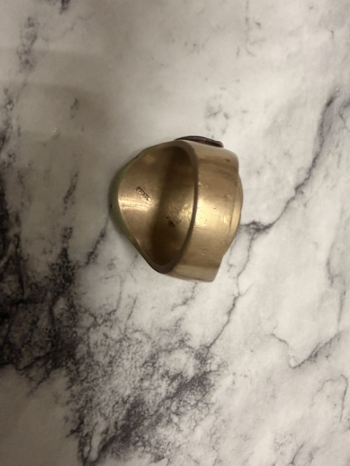 Brandeis Gold Tone Skull & Crossbones Oval Signet Ring Size unknown see descrip