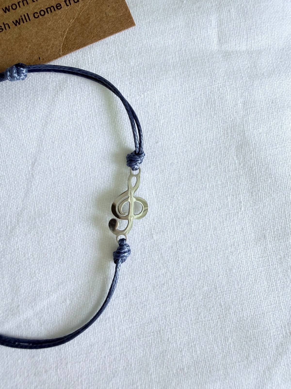 Music Wish Bracelet Stainless Steel Treble Clef Blue Woven Cord