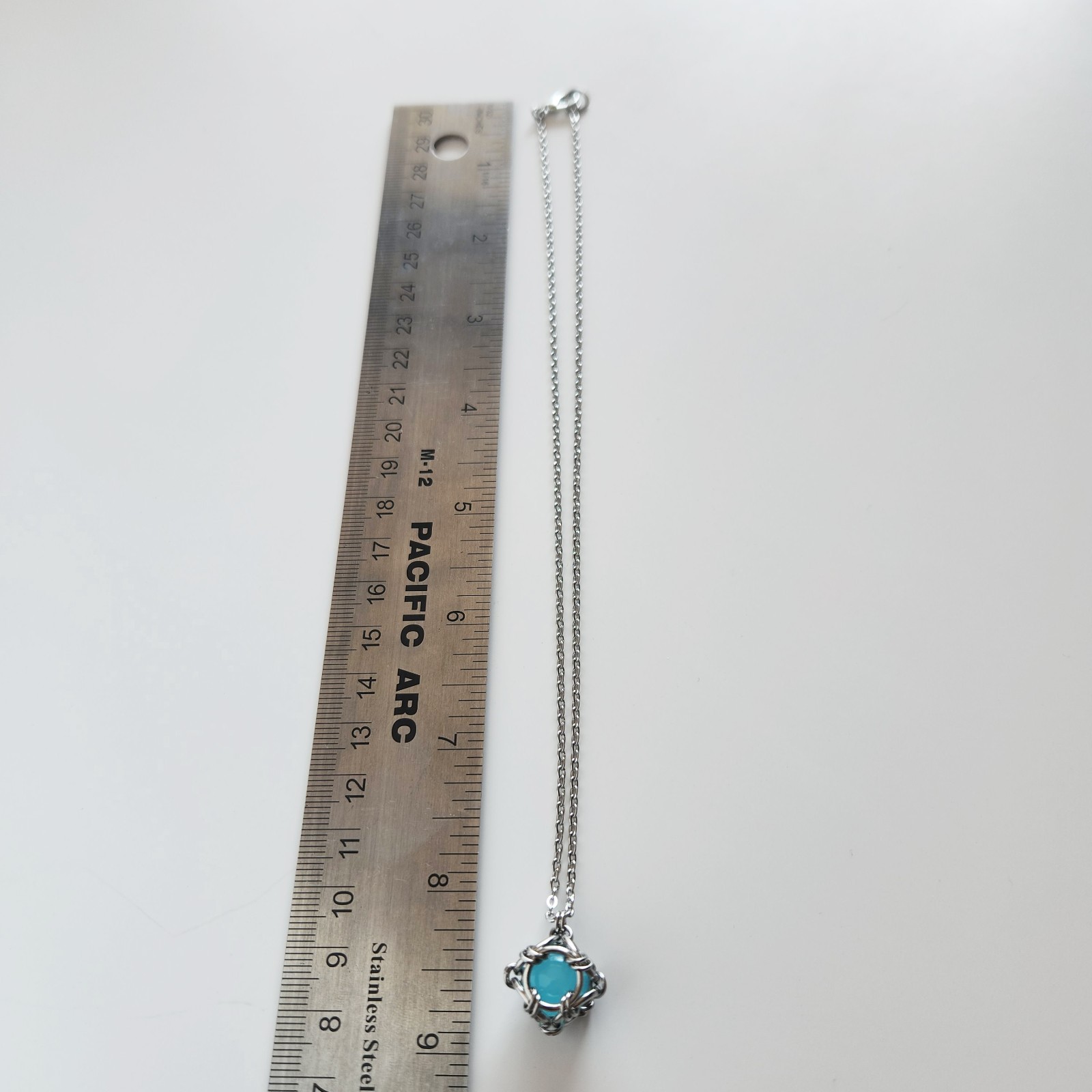 Aqua blue and silver necklace made of stainless steel for women