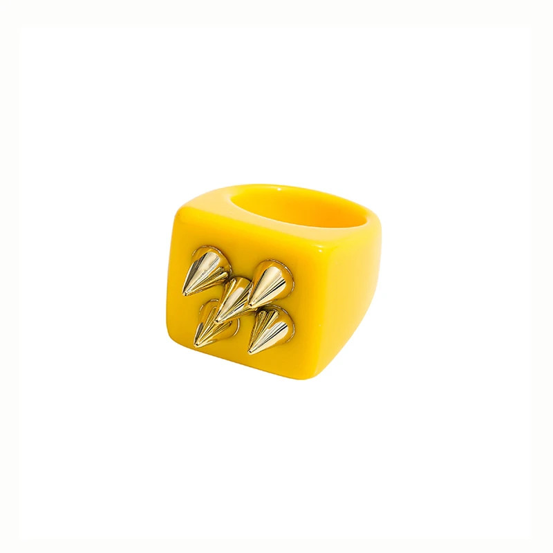 Resin Chunky Ring Geometric Square Round Knuckle Bold Band Women Jewelry