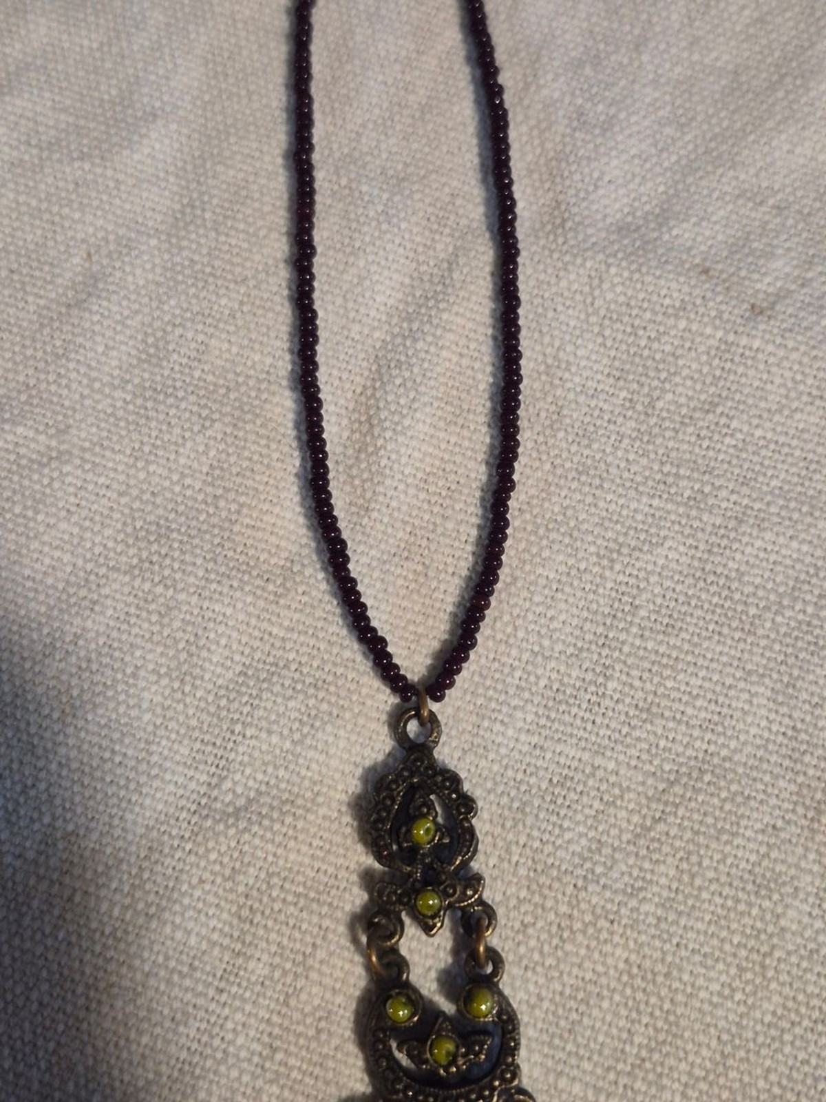David Aubrey Vintage Inspired Beaded Bronze Filigree Drop Necklace