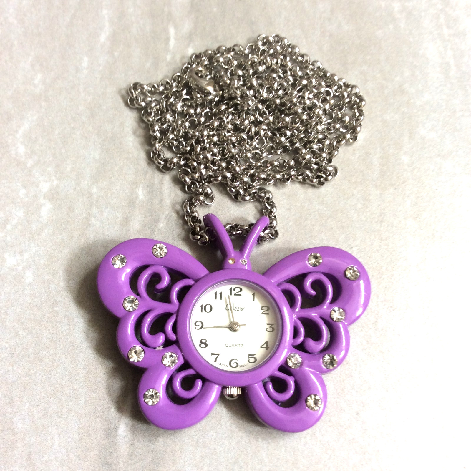 Butterfly Crystal with Clock Pendant Necklace!