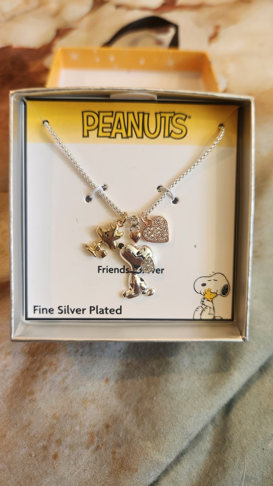 Peanuts Snoopy Fine Silver Plated Necklace Charm Set Jewelry Collectible