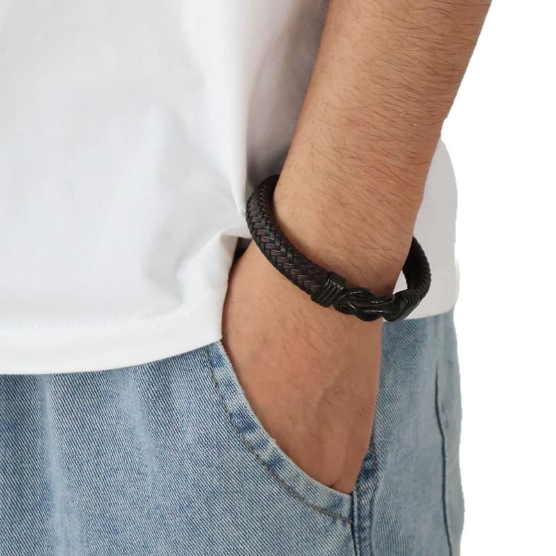 Men’s Braided Leather Bracelet Magnetic Locket Bangle Cuff a Card for the Son