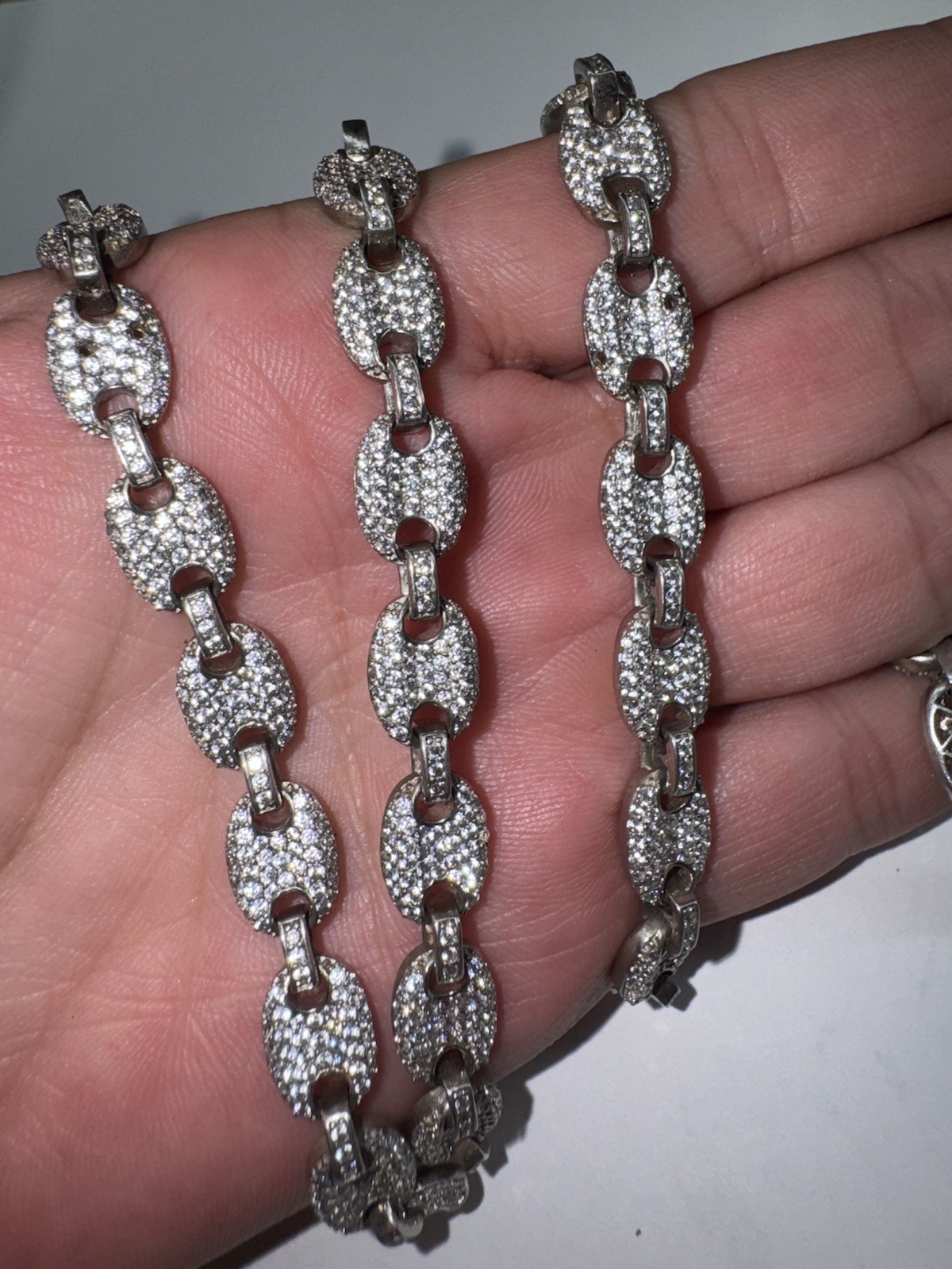Gorgeous Solid Sterling Silver Cubic Zirconia Style Oval Chain 22 Inch Necklace