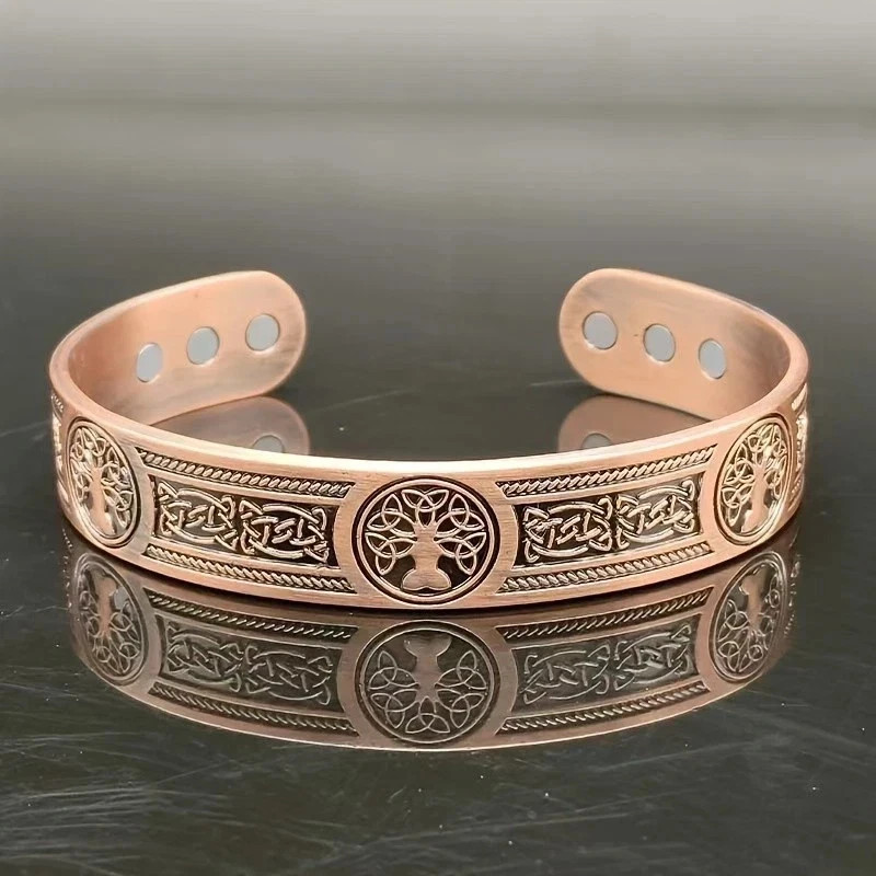 Magnetic Copper Tree of Life Bracelet Pain Relief Energy Balance Cuff Bangle