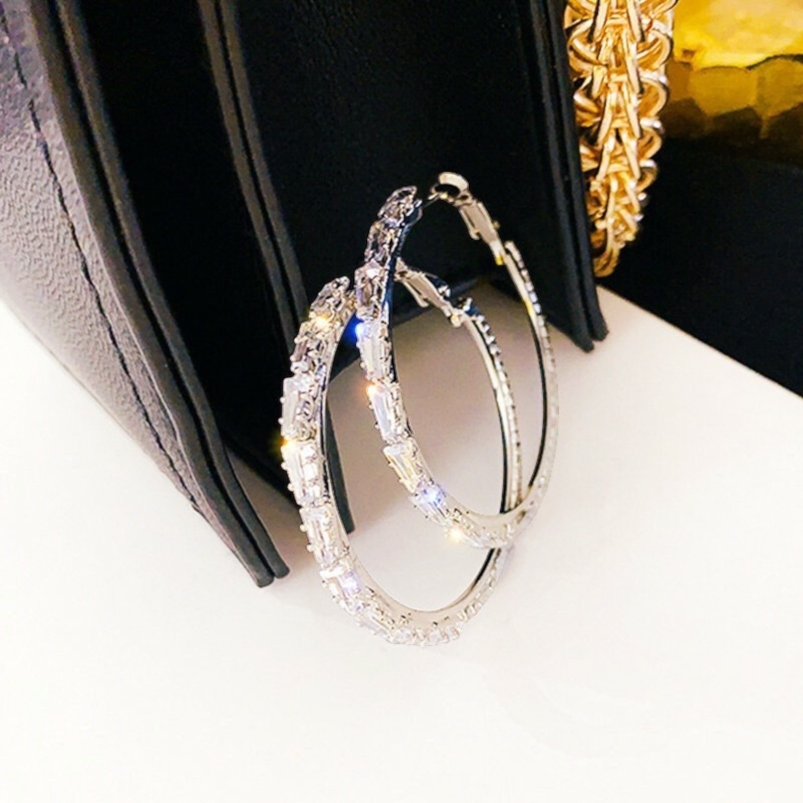Gorgeous Hoop Earrings Women 925 Silver Plated Jewelry White glass Simulated A43