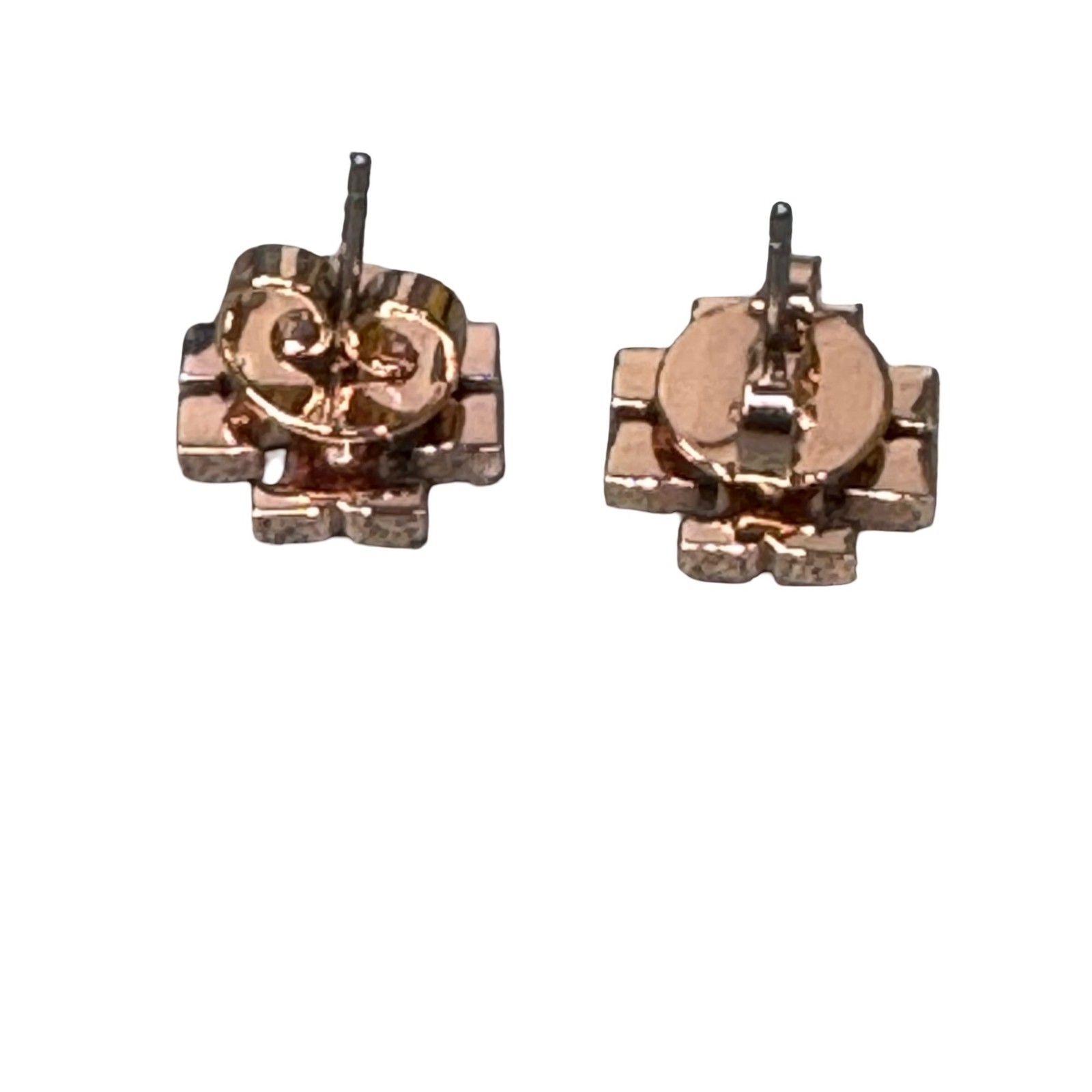 Tory Burch Rose Gold Logo Stud Earrings Pierced Ears Everyday Wear Signed