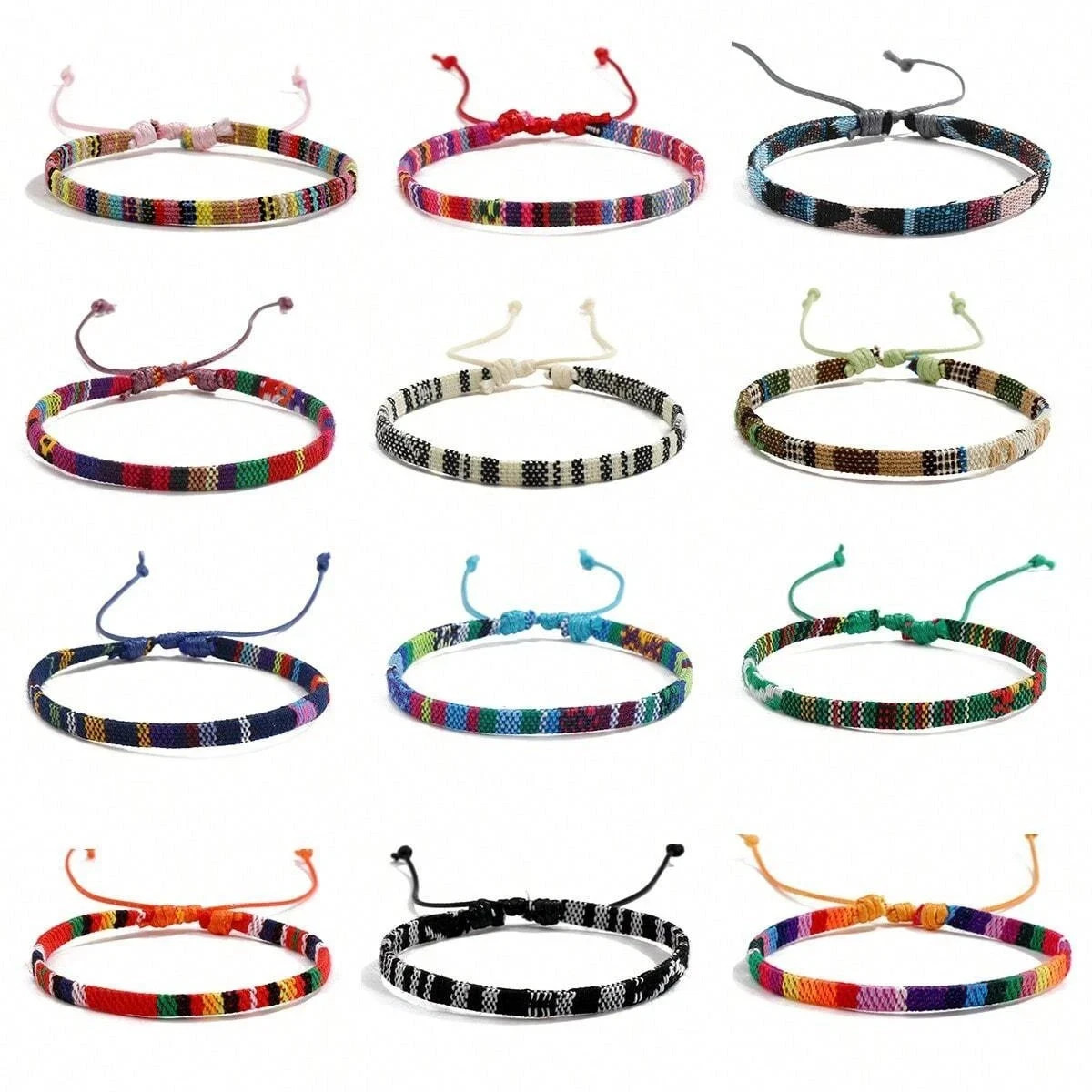 12 Boho Men & Women Surfer Beach Bracelet Set Braided Boho Handmade Bracelets