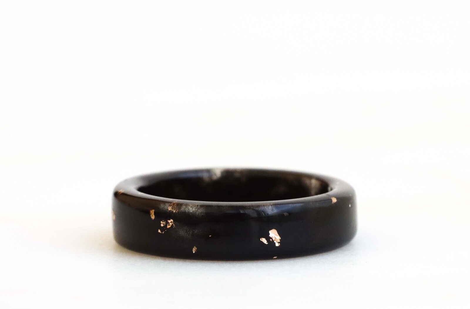 Black Resin Ring with Gold Flakes, High-Quality Handmade Band, Engagement Rings